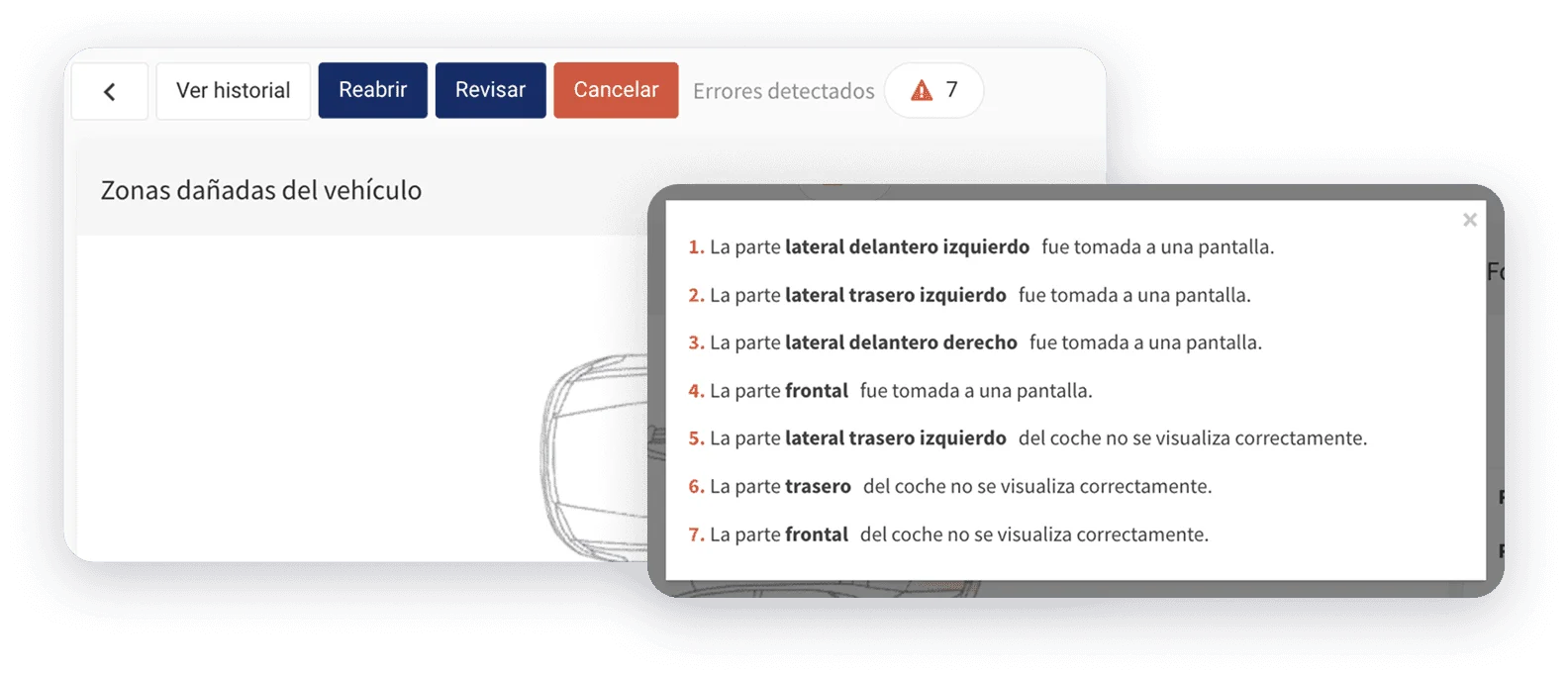 Dashboard de gestión de siniestros: antes